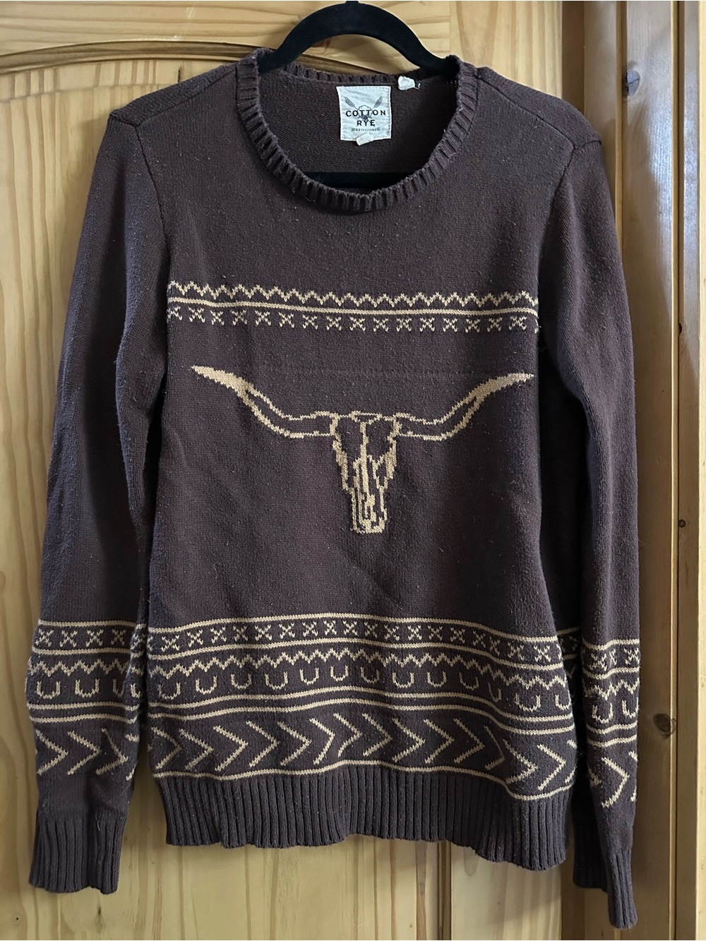Cotton RYE Brown Longhorn Crewneck Sweater